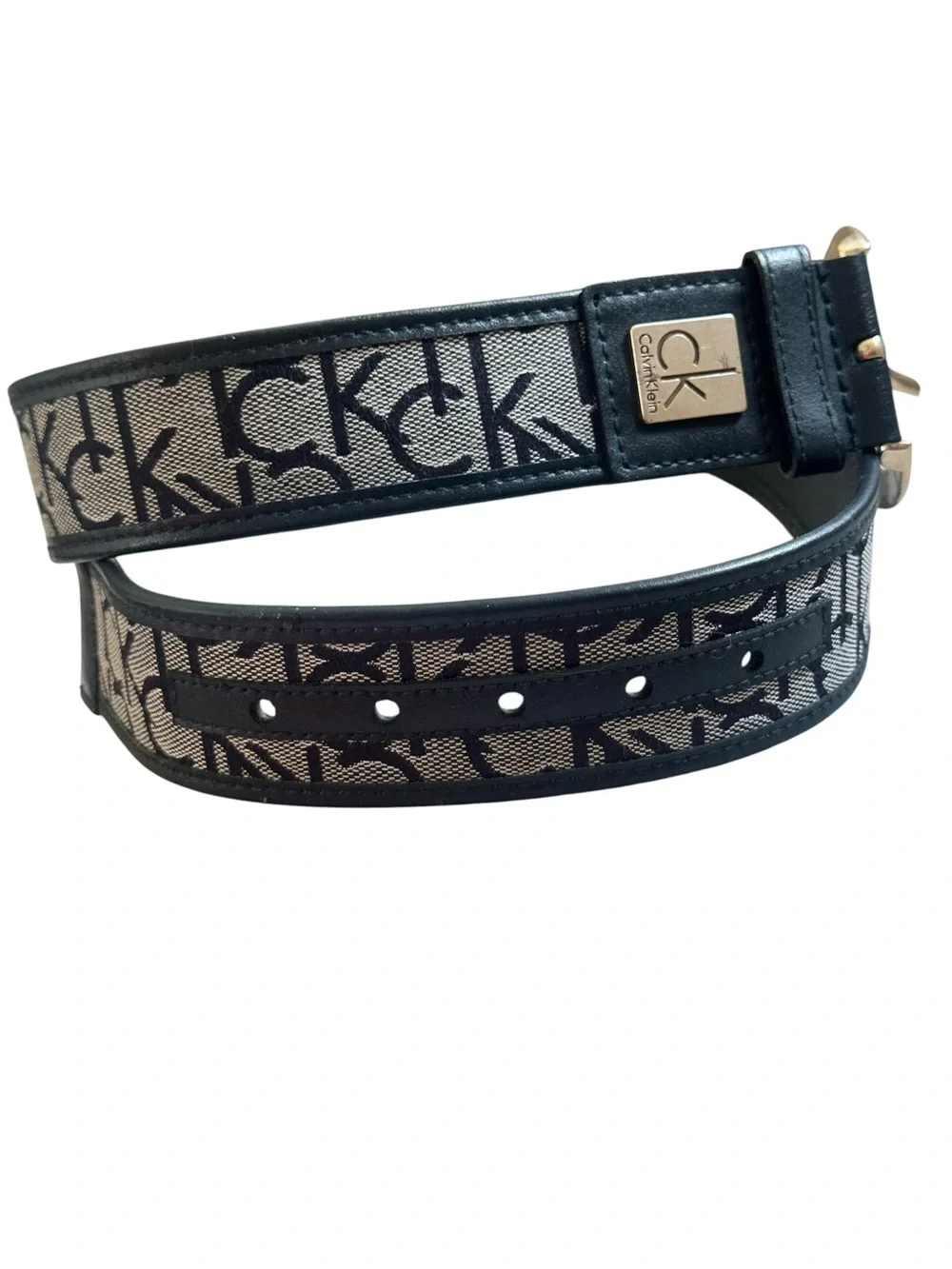 Calvin Klein Monogram Canvas Belt with Leather Trim Medium